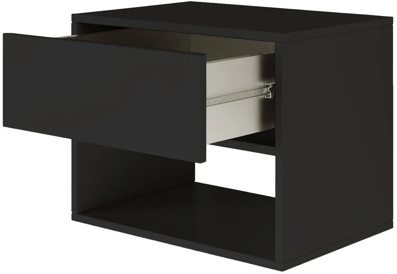 Hängender Nachttisch Framme mit Schublade und Fach, 50 cm, schwarz
