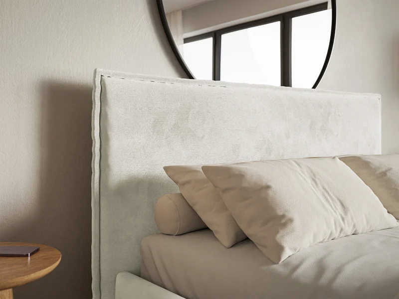 Polsterbett 180x200 cm Softie Slim mit Stauraum, grau-beiger wasserabweisender Samt, Metallrahmen