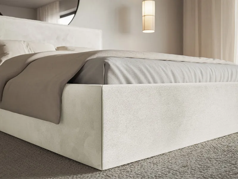 Polsterbett 180x200 cm Softie Slim mit Stauraum, grau-beiger wasserabweisender Samt, Metallrahmen