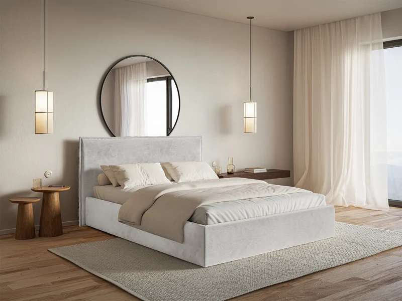 Polsterbett 180x200 cm Softie Slim hellgrauer Velours, wasserabweisend