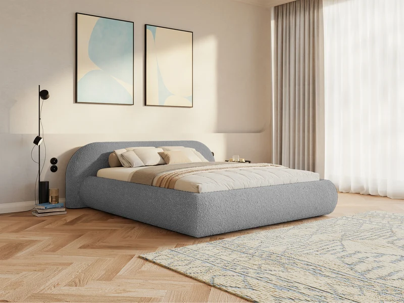 Polsterbett 180x200 cm Shels Low grau Bouclé
