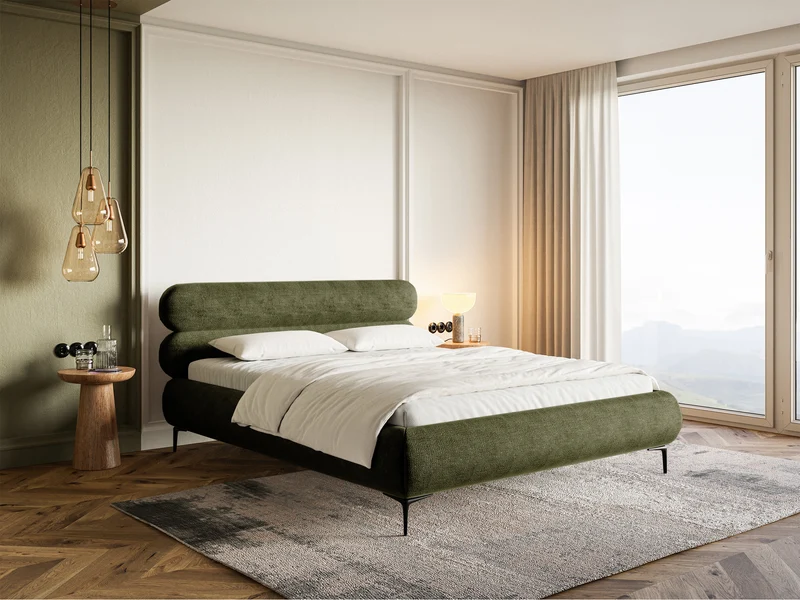 Polsterbett 180x200 cm Roule Oliv Chenille, schwarze Beine