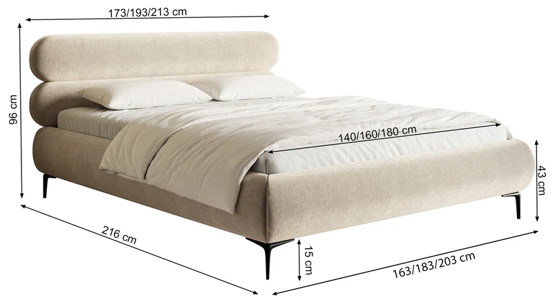 Polsterbett 180x200 cm Roule Oliv Chenille, schwarze Beine