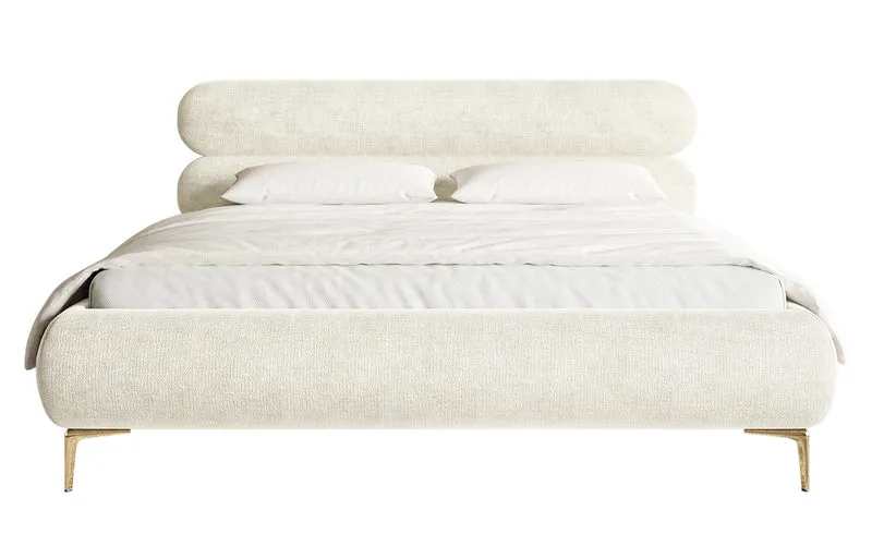 Polsterbett 140x200 cm Roule cremefarbener Chenillestoff, goldene Beine