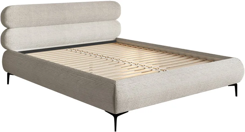 Gepolstertes Bett 140x200 cm Roule Cord grau-beige Cord Stoff schwarze Beine