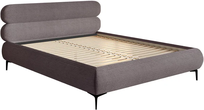 Polsterbett 180x200 cm Roule Cord braun Cord Stoff, schwarze Beine