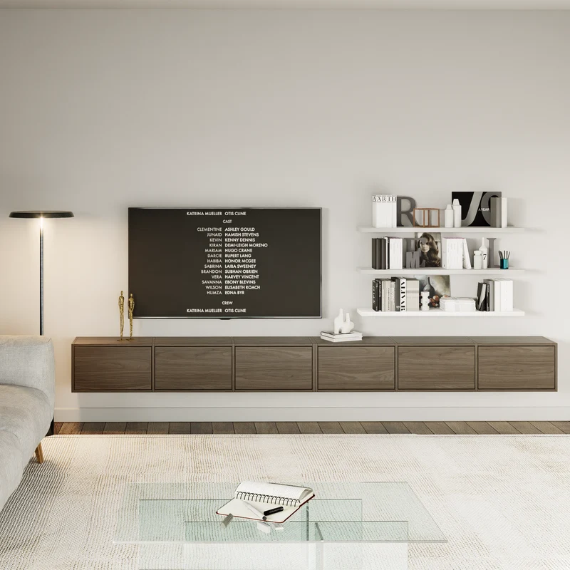 Hängender TV-Schrank Framme mit sechs Klappen, 300 cm, Wisconsin-Nussbaum