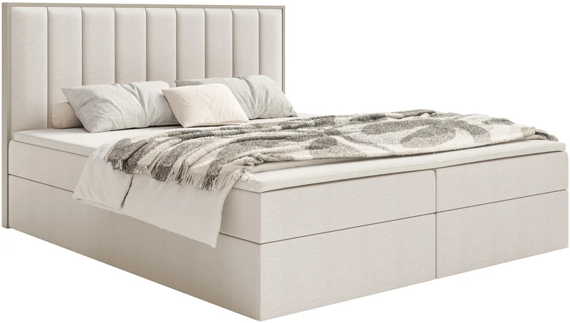 Kontinentales Bett 160x200 cm Togents mit Stauraum und Topper, hellbeige Chenille, wasserabweisend