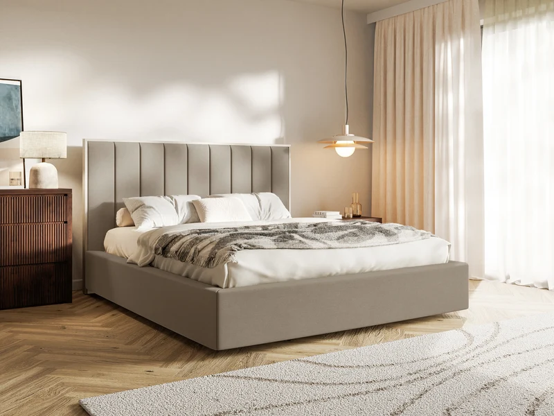 Polsterbett 180x200 cm Togents mit Stauraum, Metallrahmen, brauner hydrophober Samt