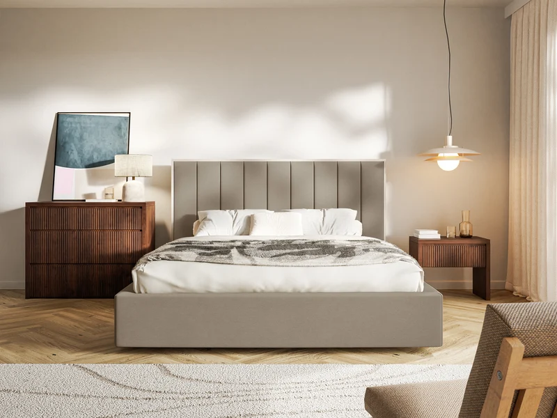 Polsterbett 180x200 cm Togents mit Stauraum, Metallrahmen, brauner hydrophober Samt