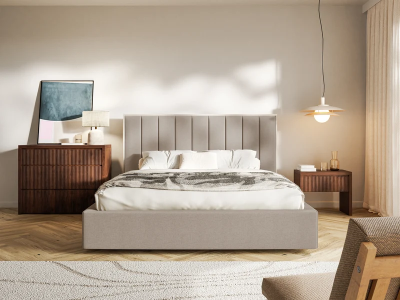 Polsterbett 160x200 cm Togents mit Stauraum, Metallrahmen, braunes hydrophobes Chenille
