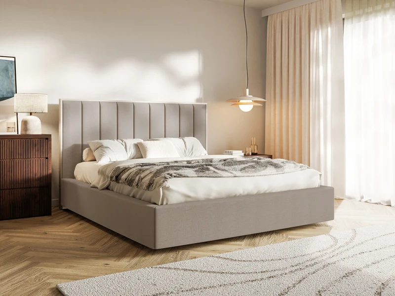 Polsterbett 160x200 cm Togents mit Stauraum, Metallrahmen, braunes hydrophobes Chenille