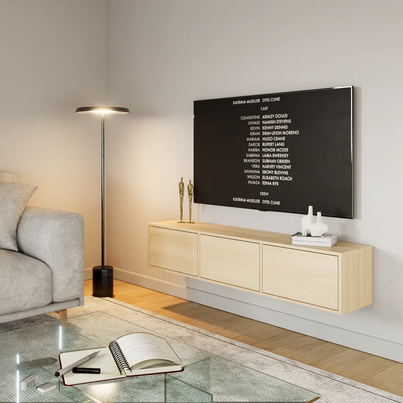 Hängender TV-Schrank Framme mit drei Klappen, 150 cm, Lindberg-Eiche