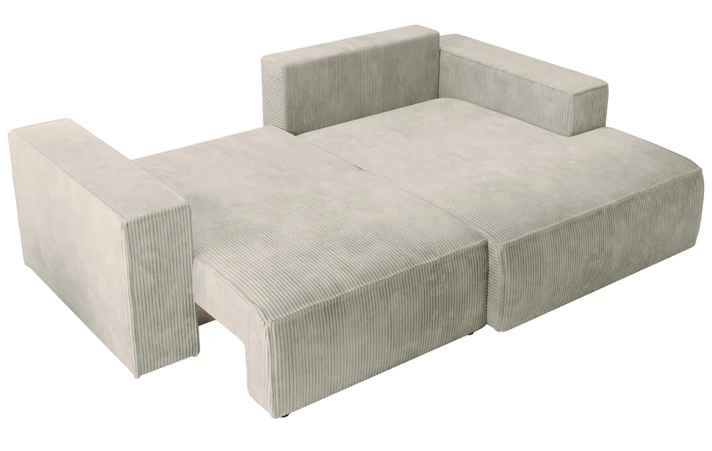 Ecksofa mit Schlaffunktion Farese Mini, L-förmig, rechtsseitig, mit Stauraum, fliederfarbener Cordstoff