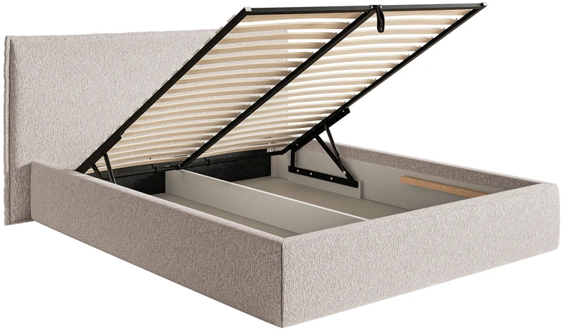 Polsterbett 140x200 cm Softie mit Stauraum, beige Chenille, Metallrahmen