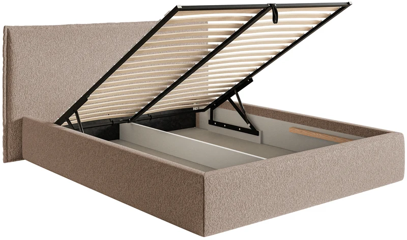Polsterbett 140x200 cm Softie mit Stauraum, dunkelbeige Chenille, Metallrahmen