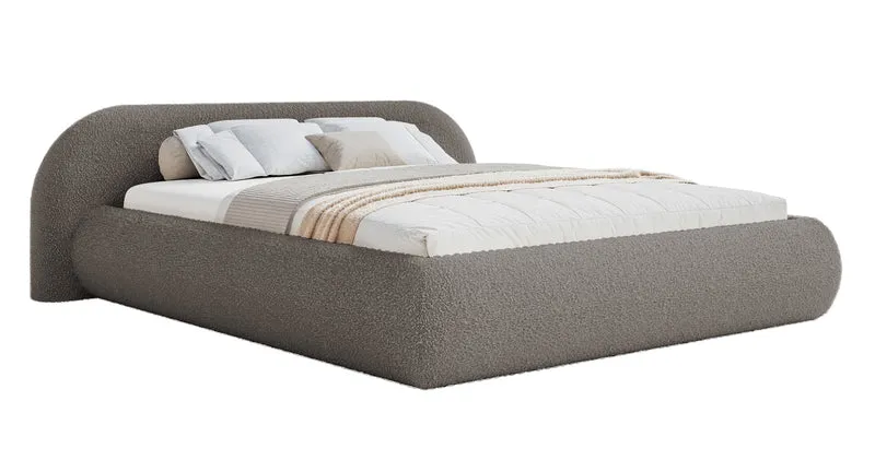 Polsterbett 160x200 cm Shels Low mit Stauraum, Metallrahmen, braunes Bouclé