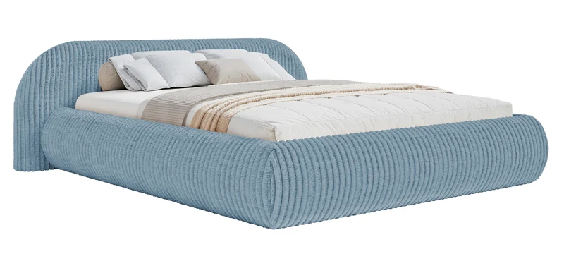 Polsterbett 160x200 cm Shels Low, blau, dicker Cordstoff