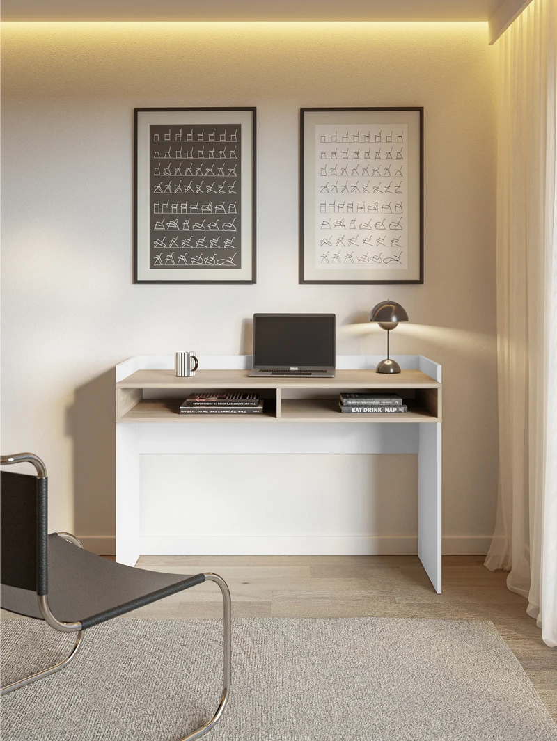 Schreibtisch Tabise mit zwei Fächern 120x53 cm weiß/Kalifornische Nussbaumoptik
