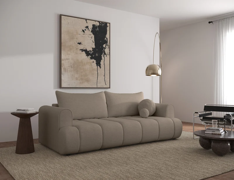 Dreisitziges Sofa Dandelino mit Schlafunktion, beige, hydrophobes Chenille