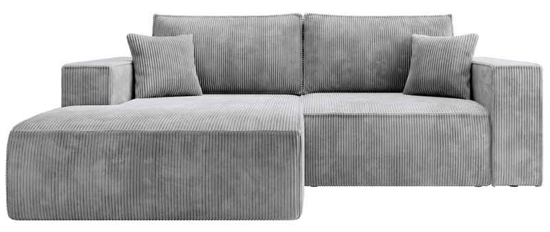 Ecksofa mit Schlaffunktion Farese Mini, L-förmig, linksseitig, mit Stauraum, hellgrauer Cordstoff