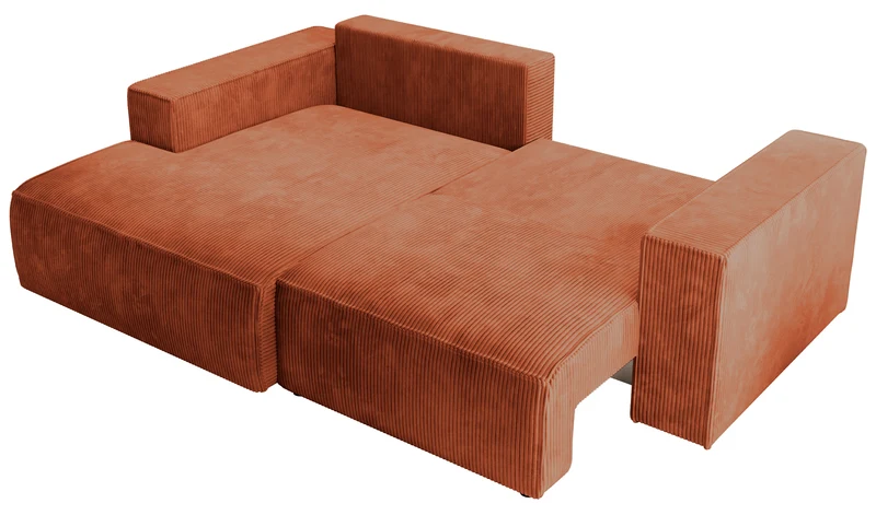 Ecksofa mit Schlafunktion Farese Mini, L-förmig, linksseitig, mit Stauraum, kupferfarbener Cordstoff