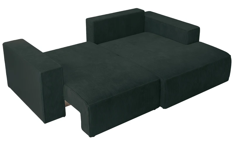 Ecksofa mit Schlaffunktion Farese Mini, L-förmig, rechtsseitig, mit Stauraum, dunkelgrüner Cordstoff