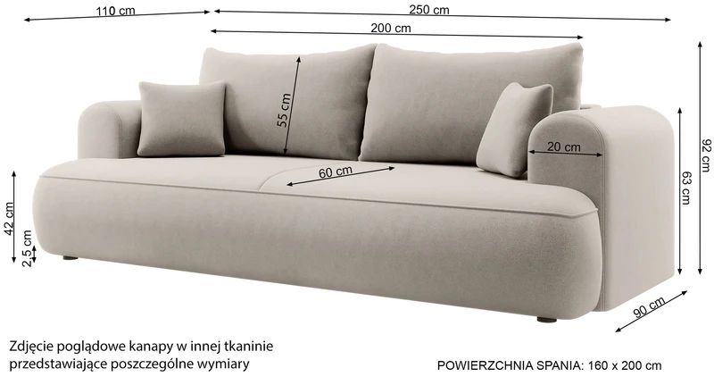 Drei-Sitzer-Schlafsofa Ovo mit Stauraum, cremefarbenes Bouclé