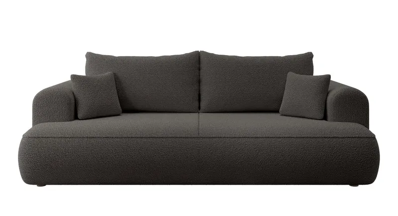 Dunkelgraues, dreisitziges Schlafsofa Ovo mit Stauraum aus Bouclé-Stoff
