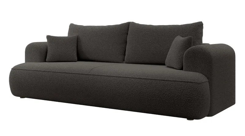 Dunkelgraues, dreisitziges Schlafsofa Ovo mit Stauraum aus Bouclé-Stoff