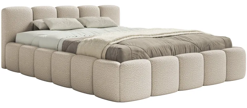 Polsterbett 140x200 cm Cloudy Low hellbeige Bouclé mit Holzlattenrost