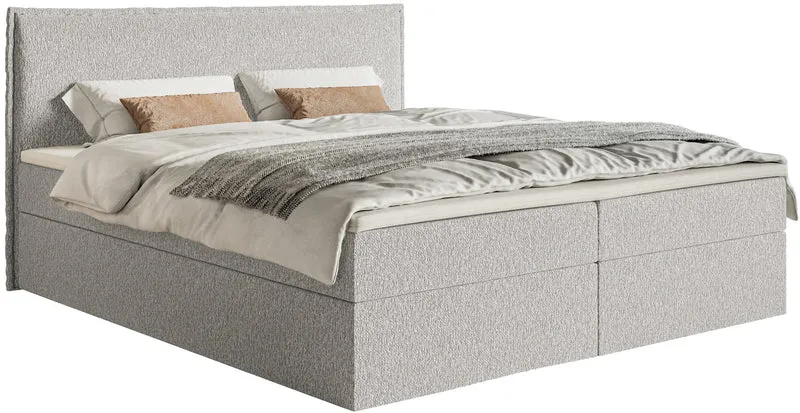 Kontinentalbett 180x200 cm Softie mit Stauraum und Topper, hellgrauer Chenillestoff