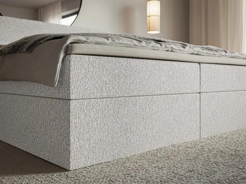 Kontinentalbett 180x200 cm Softie mit Stauraum und Topper, hellgrauer Chenillestoff