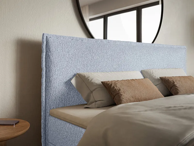 Kontinentalbett 140x200 cm Softie mit Stauraum und Topper, hellblauer Chenille