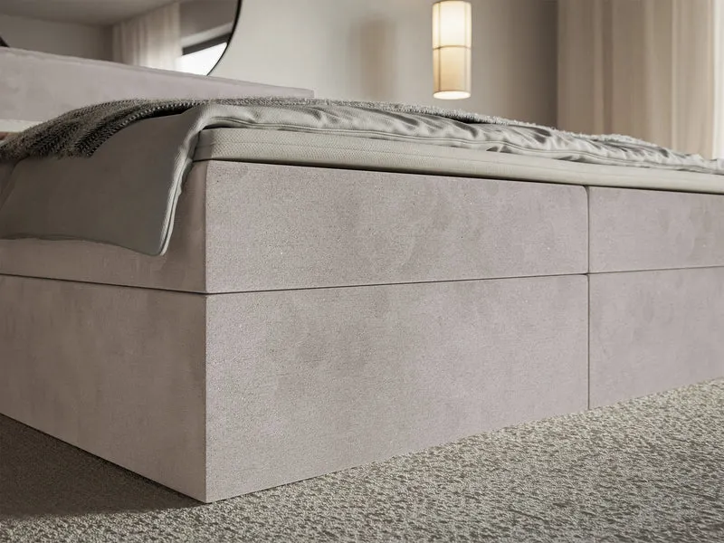 Kontinentalbett 140x200 cm Softie mit Stauraum und Topper, graubrauner Velours, wasserabweisend