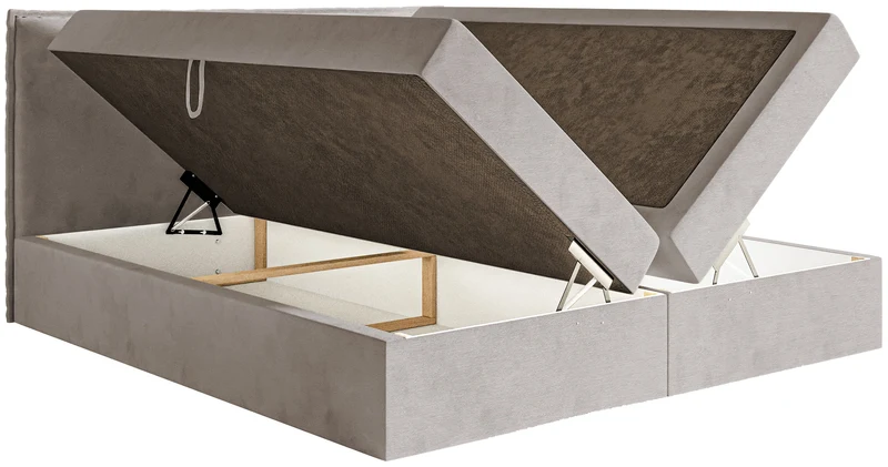 Kontinentalbett 140x200 cm Softie mit Stauraum und Topper, graubrauner Velours, wasserabweisend