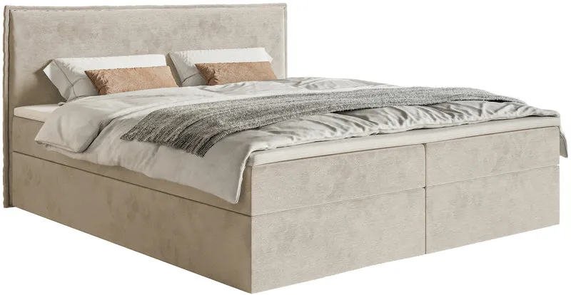 Kontinentalbett 180x200 cm Softie mit Stauraum und Topper, beige Velours, wasserabweisend