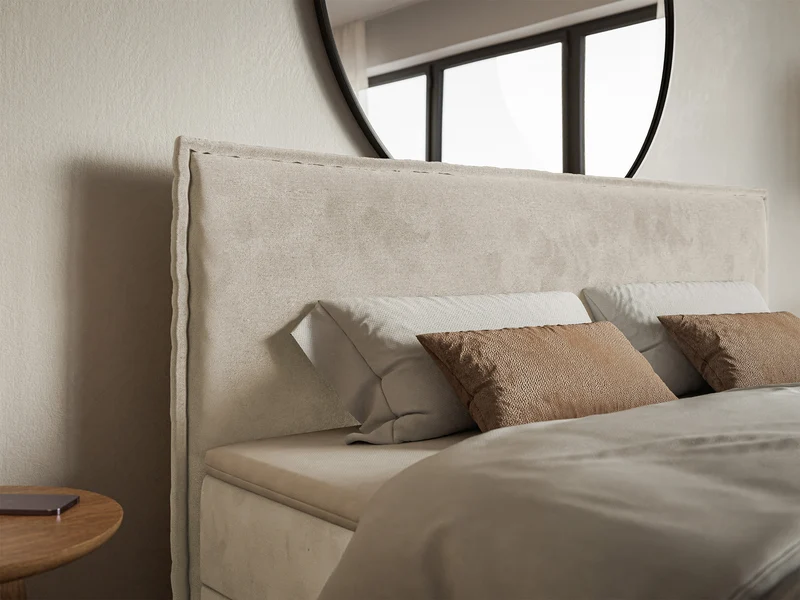 Kontinentalbett 180x200 cm Softie mit Stauraum und Topper, beige Velours, wasserabweisend