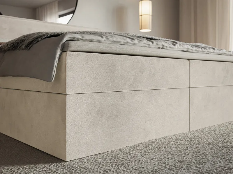 Kontinentalbett 180x200 cm Softie mit Stauraum und Topper, beige Velours, wasserabweisend