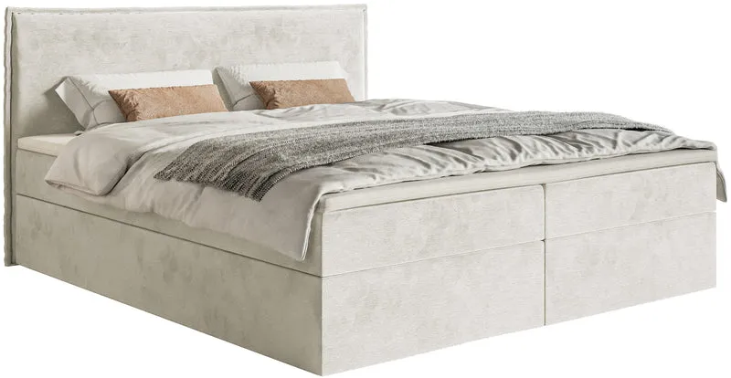 Kontinentalbett 180x200 cm Softie mit Stauraum und Topper, grau-beiger wasserabweisender Samt