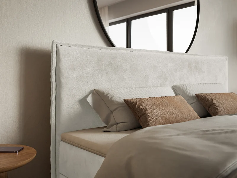 Kontinentalbett 180x200 cm Softie mit Stauraum und Topper, grau-beiger wasserabweisender Samt