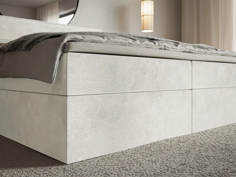 Kontinentalbett 180x200 cm Softie mit Stauraum und Topper, grau-beiger wasserabweisender Samt