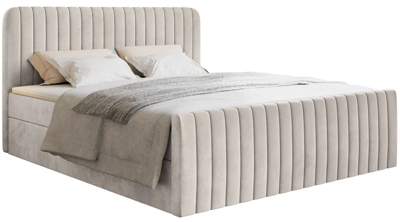 Kontinentalbett 160x200 cm Saliano mit Stauraum und Topper, beige Velours