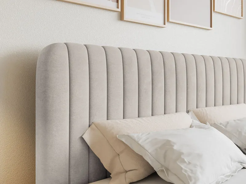 Kontinentalbett 160x200 cm Saliano mit Stauraum und Topper, beige Velours