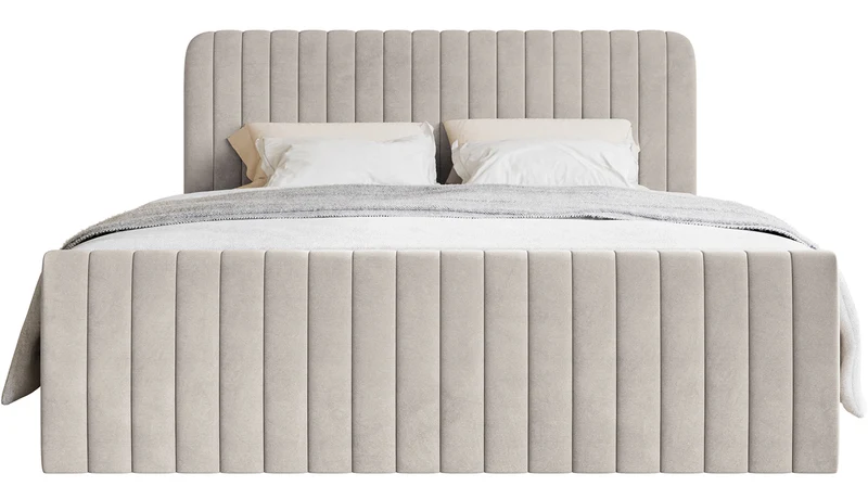 Kontinentalbett 160x200 cm Saliano mit Stauraum und Topper, beige Velours