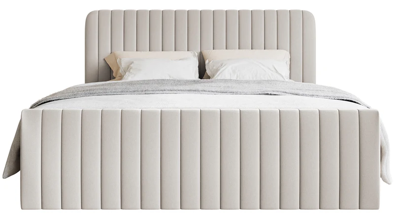 Kontinentalbett 140x200 cm Saliano mit Stauraum und Topper, hellbeige Chenille, hydrophob