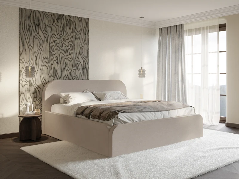 Polsterbett 200x200 cm Umike beige Velours wasserabweisend