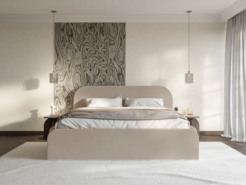 Polsterbett 200x200 cm Umike beige Velours wasserabweisend
