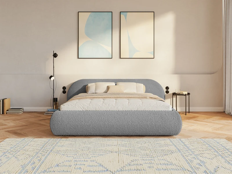 Polsterbett 140x200 cm Shels Low in grauem Bouclé