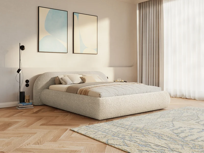 Polstermöbelbett 160x200 cm Shels Low hellbeige Bouclé